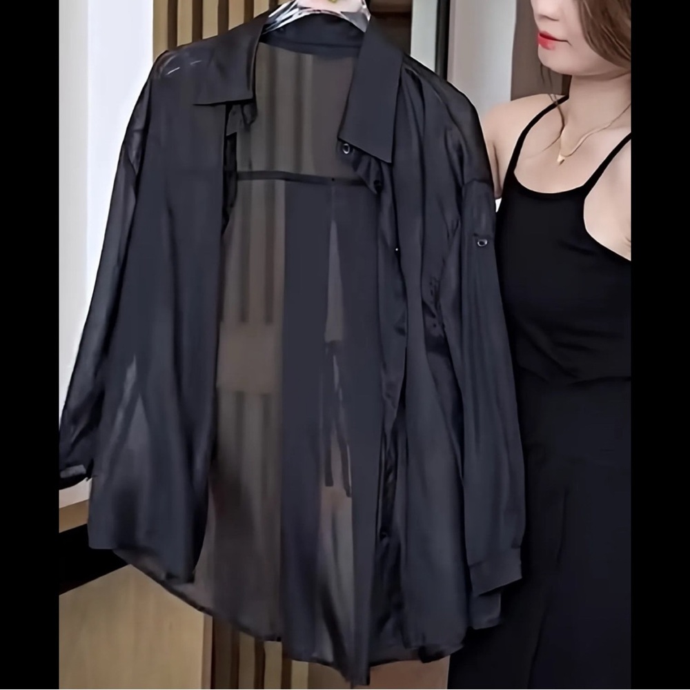 Viscose Blend Long Sleeve Shirt Sun Protection Cover-Up Asian Size XXL New